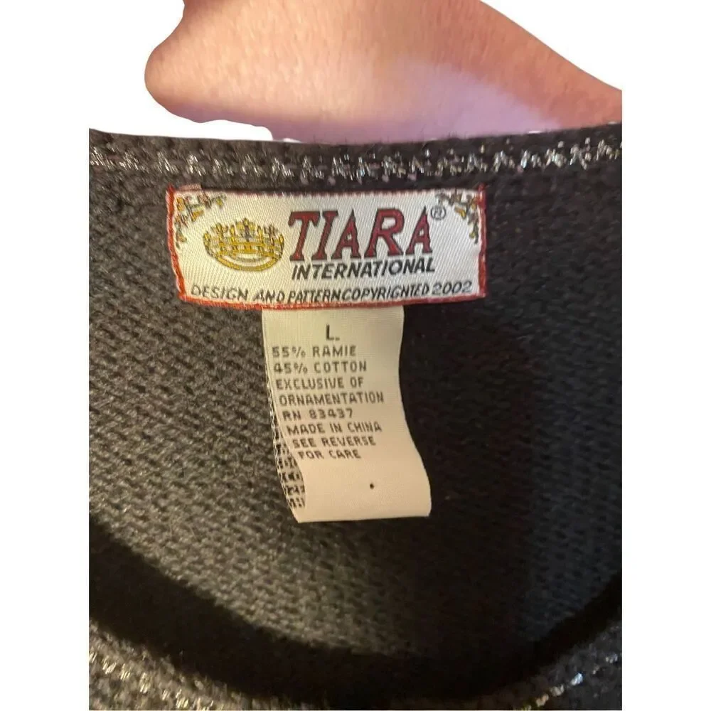 Tiara international vintage, women’s black, embellished, beaded cardigan, sweate